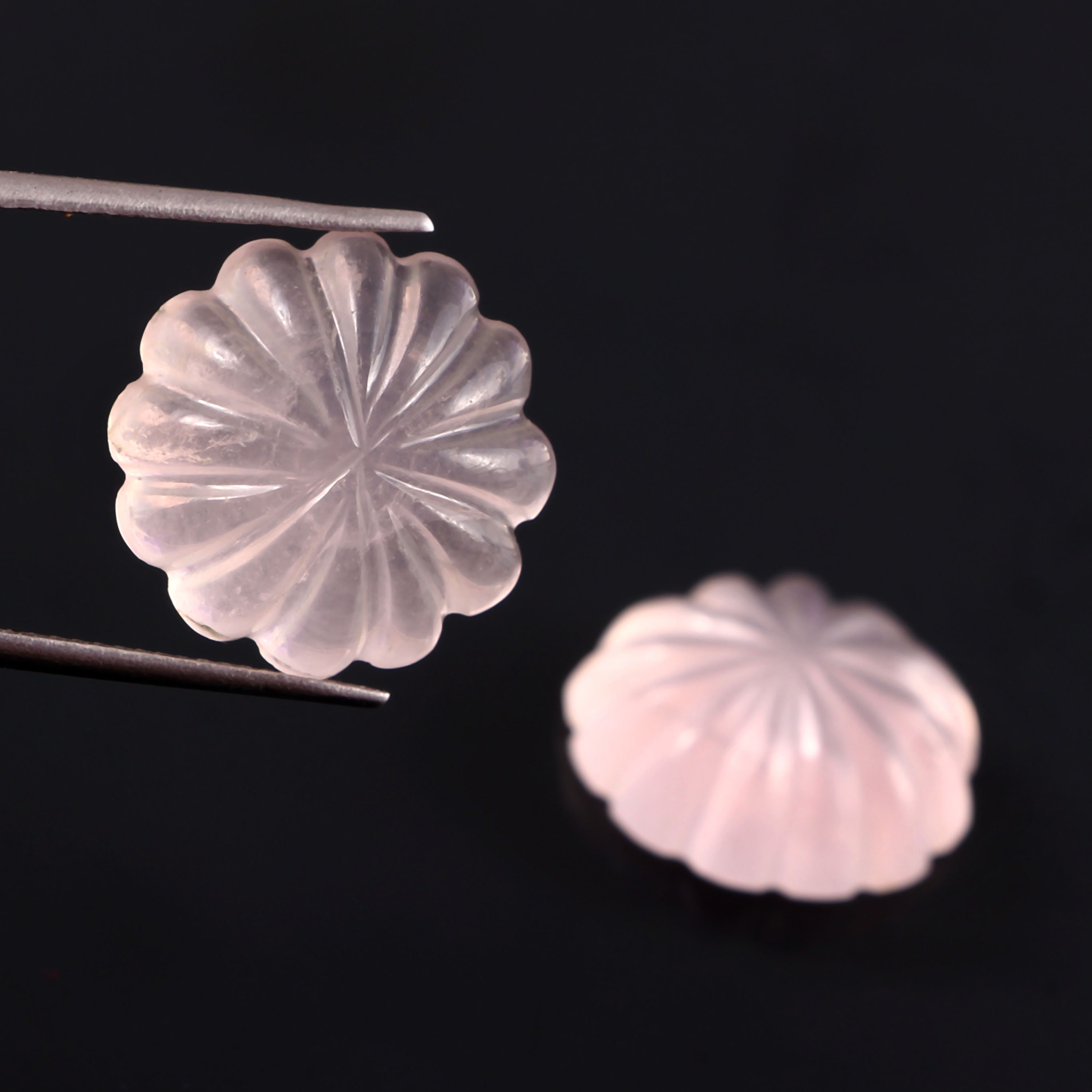 100 Natural Rose Quartz Carving Gemstone Shape Round Flower Etsy