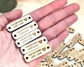 Rectangular Wooden Tags 'Handmade with Love' (Set of 5-100) - Baltic Birch Labels for Handmade Goods