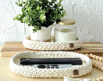 Crocheted Oval Tray Set (Small & Large)- Cotton Storage Trays for Home Organization