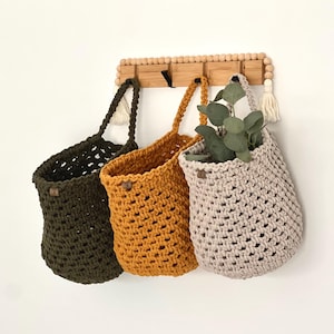 Crochet Cotton Hanging Basket - Heavy-Duty Wall Organizer & Storage Bin
