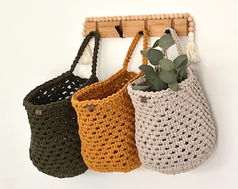 Crochet Cotton Hanging Basket - Heavy-Duty Wall Organizer & Storage Bin