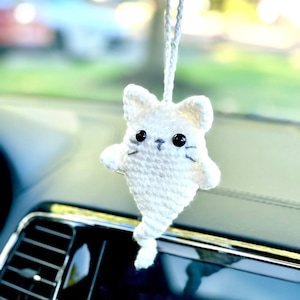 ikasus Car Mirror Hanging Accessories for Women, Funny Cat Car Rearview  Mirror Hanging Ornament with Colorful Balloon Pendant,Cute Car Decor Car