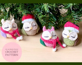 Crochet PATTERN: Wintry Owl Plushie/Ornament| Easy Owl Chibi Amigurumi| Kawaii Christmas Decor| Holiday Gift| Owl be home for Christmas!