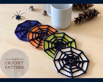 Crochet PATTERN: Halloween Spider Web Coasters | DIY Halloween Table Decor | Spooky Home Decor | Crochet Doilies | Crochet Halloween