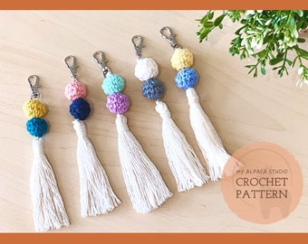 Crochet PATTERN: Keychain with Beads & Tassel | Instant Download PDF | 30 min Scrap Yarn Project | Quick Handmade Gift