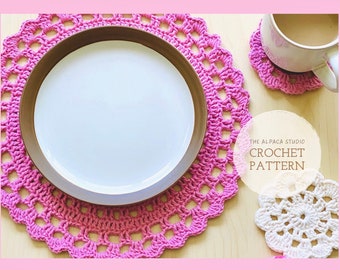 Crochet PATTERN: Blossom Flower Placemat |Instant Download PDF | Crochet Table Linen | Round Doilies | Circular Mandala | Spring Home Decor