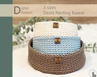 Crochet Pattern: Round Nesting Basket in 3 sizes, Minimalist Home Storage Idea