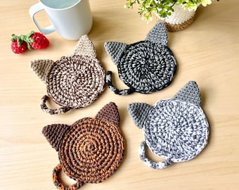 Ombre Cat Coaster (1 piece)| Hand-crocheted| 100% Cotton| Tortie Cat, Tabby Cat| Cute Home Decor | Minimalist Kitty Coaster | Cat Lover Gift