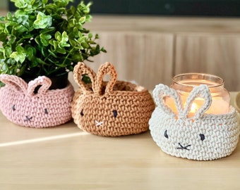 Easter Bunny Basket (1 ct)| Hand-crocheted| Spring Home Decor| Multi-purpose | Easter Treats Bowl | Easter Planter Cozy | Cute Easter Gift