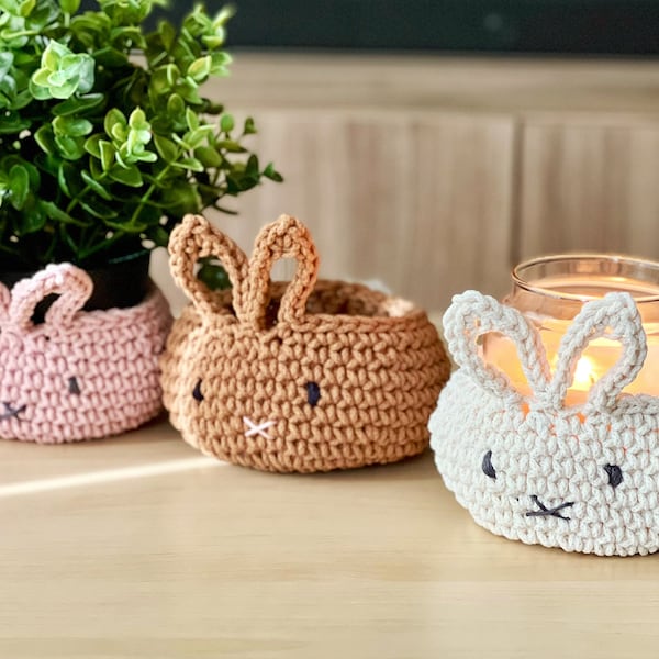Easter Bunny Basket (1 ct)| Hand-crocheted| Spring Home Decor| Multi-purpose | Easter Treats Bowl | Easter Planter Cozy | Cute Easter Gift