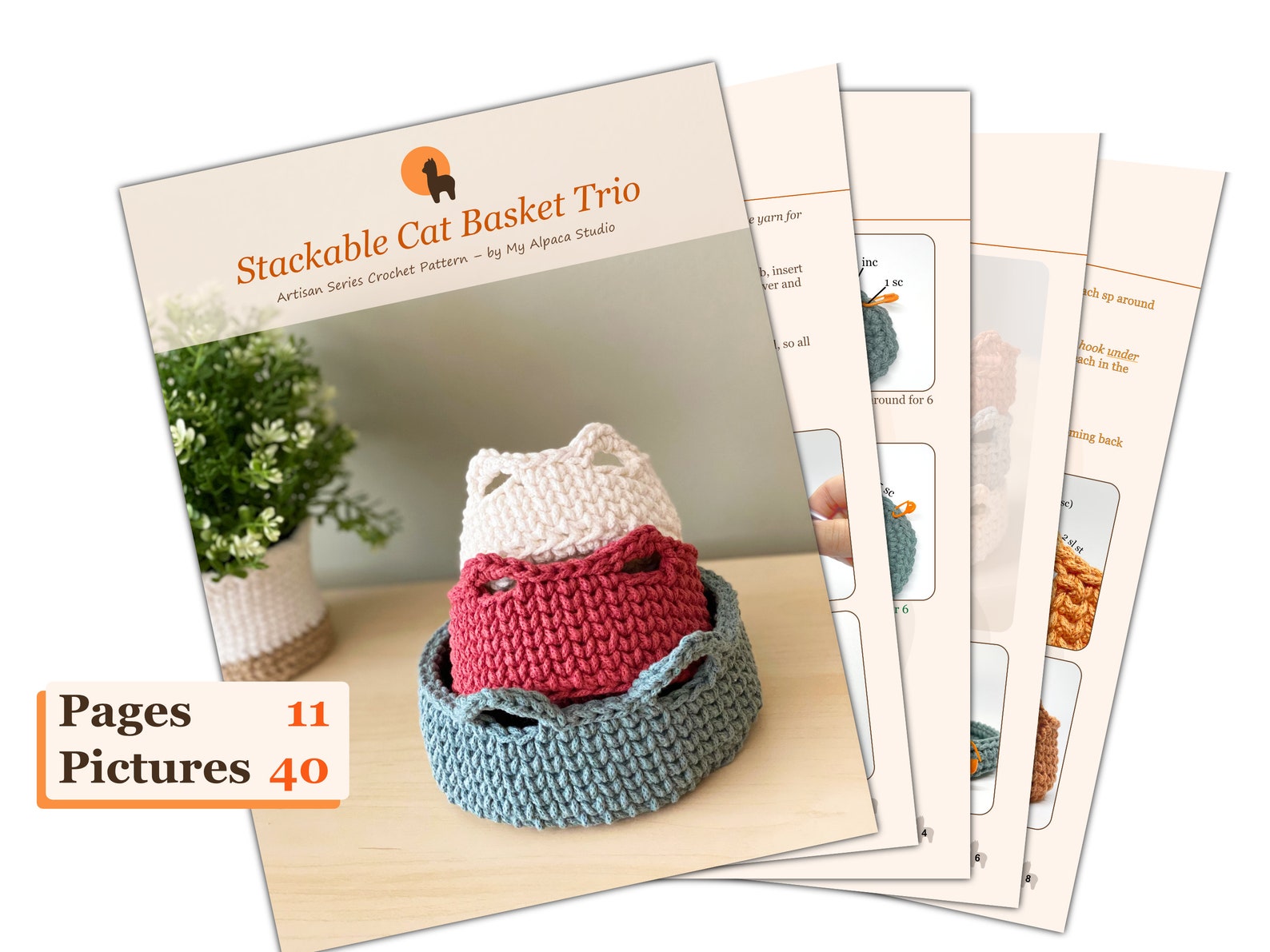 Crochet PATTERN Cat Basket Set Instant Download PDF Etsy