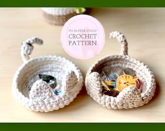 Crochet PATTERN: Cat Ring Dish | Kitty Trinket Dish | Cat Home Decor | Cat Amigurumi| Crochet Ring Holder| Gift for Couples| Cat Lovers Gift