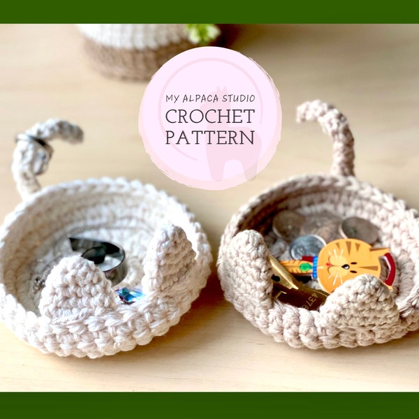 Crochet PATTERN: Cat Ring Dish | Kitty Trinket Dish | Cat Home Decor | Cat Amigurumi| Crochet Ring Holder| Gift for Couples| Cat Lovers Gift