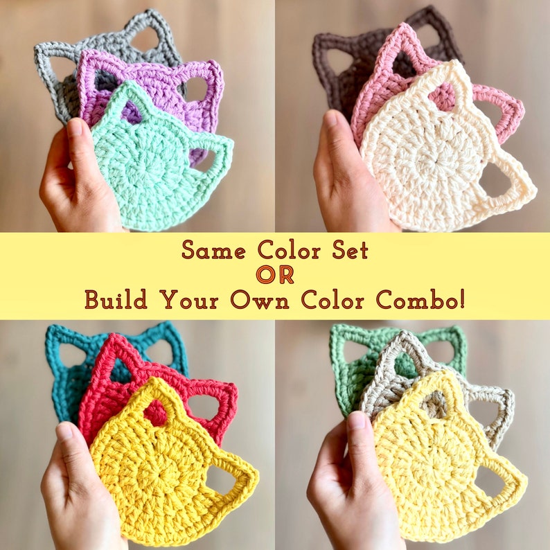 Cat Dish Scrubbies Set of 3 Hand-crocheted 100% Cotton Kitty Wash Cloth Cute Kitchen Linen Cat Lovers Gift Housewarming Gift image 4