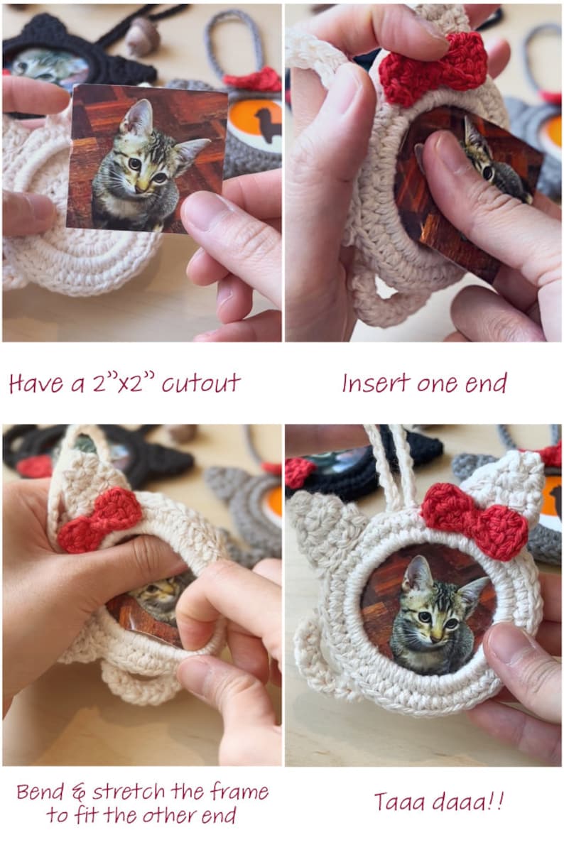 Crochet PATTERN: Cat Ornament & Photo Frame Holiday Home Decor Christmas Personalized Ornament Festive Kitty Garland Cat Lovers Gift 画像 3