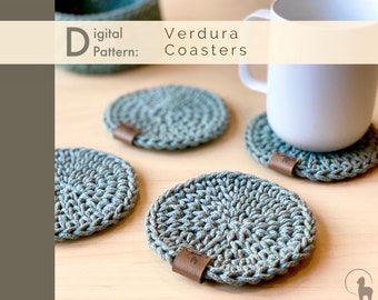 Crochet PATTERN: Round Coasters ⪼ Verdura | Instant Download PDF| Minimalist Modern Table Decor| Modern Farmhouse Home Decor | Quick n Easy
