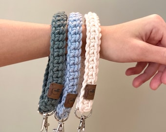 Key Fob Wristlet Keychain (1 piece)| Hand-crocheted | 2 sizes | Many Earth-tone Colors | Chunky Textured Lanyard| Eco-friendly Handmade Gift