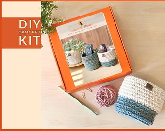 Crochet KIT: Concordia Basket | Customizable Color Combo | Minimalist Modern Home Decor | Multi-purpose Organizer | Craft Lover Gift Set