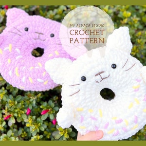 Crochet Cat Plushie Pattern PDF - Kitty Doughnut Amigurumi| Blanket Yarn Plush Toy| Quick n Easy Cat Softie | Kawaii Chibi Cat Donut