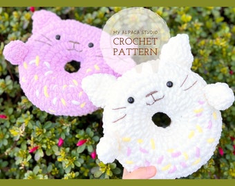 Crochet Cat Plushie Pattern PDF - Kitty Doughnut Amigurumi| Blanket Yarn Plush Toy| Quick n Easy Cat Softie | Kawaii Chibi Cat Donut
