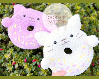 Patrón de ganchillo: Peluche de gato con forma de donut, amigurumi de lana para mantas (descarga en PDF)