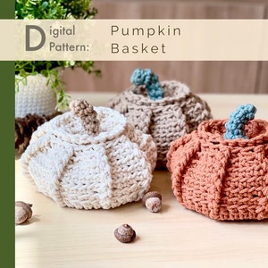 Crochet PATTERN: Pumpkin Basket with Lid | Instant Download PDF | Modern Farmhouse Fall Decor | Multipurpose Organizer