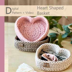 Häkelanleitung+VIDEO: Herz Korb | Sofortiger Download PDF | Mehrzweck-Organizer | Modernes Wohndekor | Valentinstag Geschenk für Sie