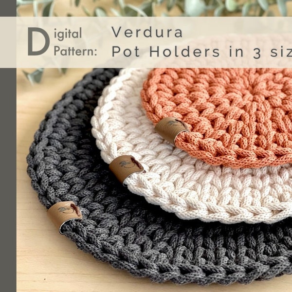 MOTIF au crochet : coussin chauffant à accrocher en 3 tailles | Téléchargement instantané PDF | Dessous de plat rond épais | Maniques de ferme modernes | Décoration de cuisine