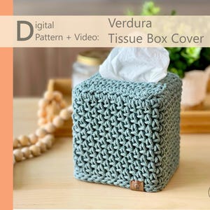 Crochet PATTERN: Square Tissue Bix Cover ~ Verdura | PDF n Video Tutorial| Cozy Room Decor | Minimalist Modern Home Decor| Handmade Gift