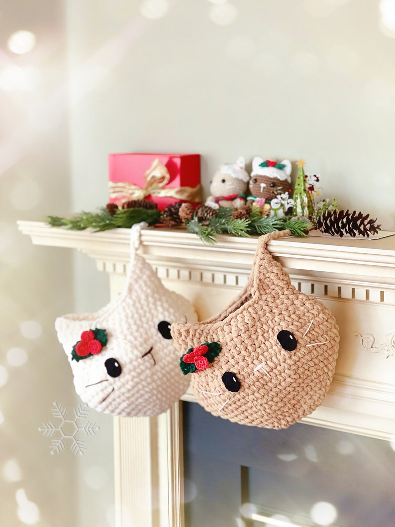 Crochet PATTERN: Christmas Cat Stocking Cute Christmas Decor for Cat Lovers Holiday Gift Idea Stocking for Pet Quick n Easy image 5