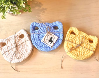 Cat Dish Scrubbies- Set of 3 | Hand-crocheted | 100% Cotton | Kitty Wash Cloth | Cute Kitchen Linen | Cat Lovers Gift | Housewarming Gift