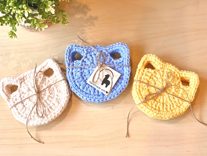 Cat Dish Scrubbies Set of 3 Hand-crocheted 100% Cotton Kitty Wash Cloth Cute Kitchen Linen Cat Lovers Gift Housewarming Gift image 1