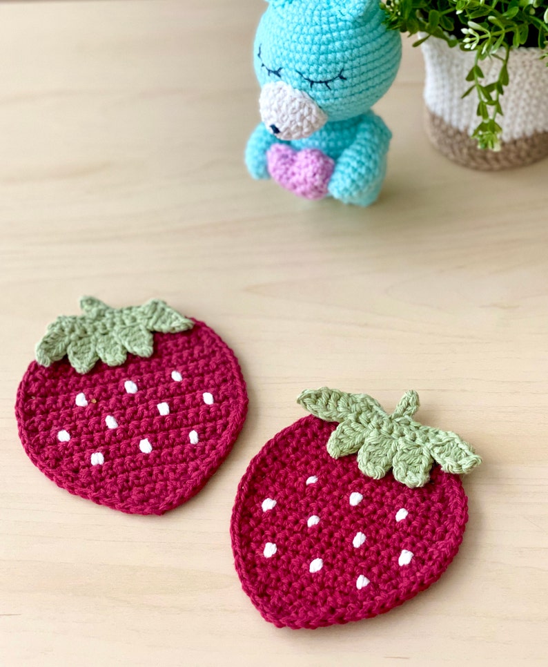 Crochet Strawberry Coaster Pattern Crochet Strawberry Etsy