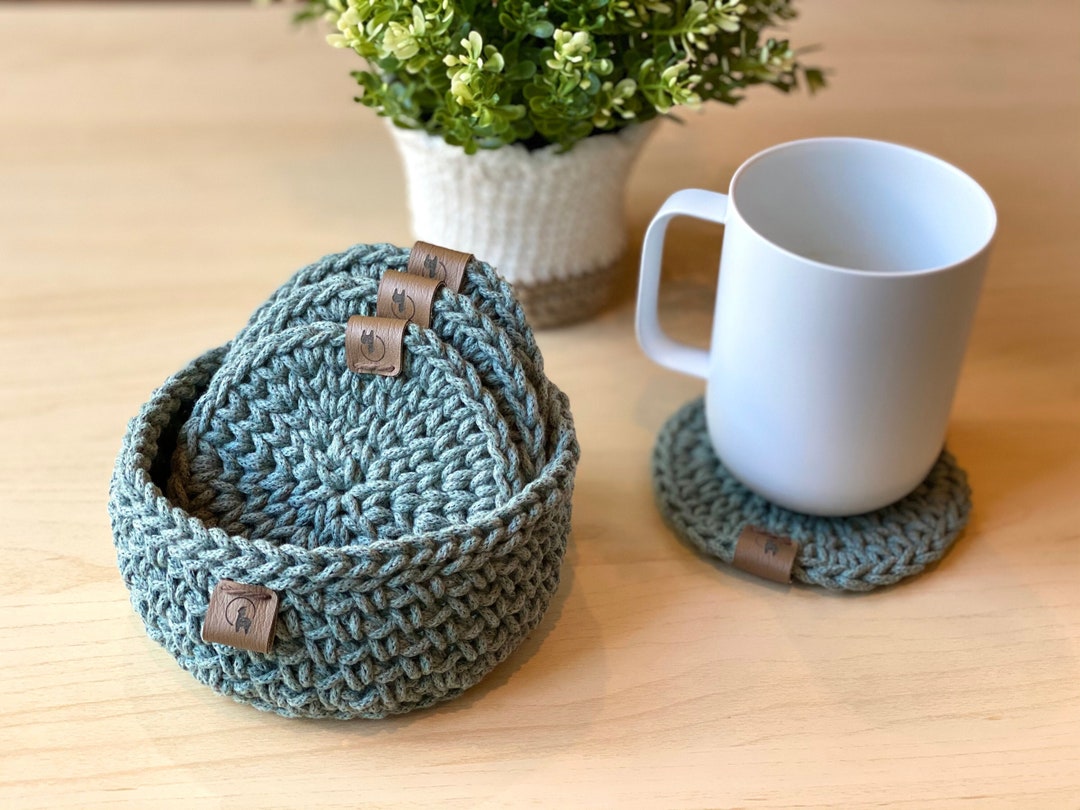 Round Coasters, Set of 4 / 6 / 8| Hand Crocheted With Cotton Cord| With ...