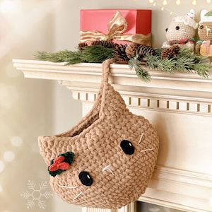 Crochet PATTERN: Christmas Cat Stocking Cute Christmas Decor for Cat Lovers Holiday Gift Idea Stocking for Pet Quick n Easy image 8