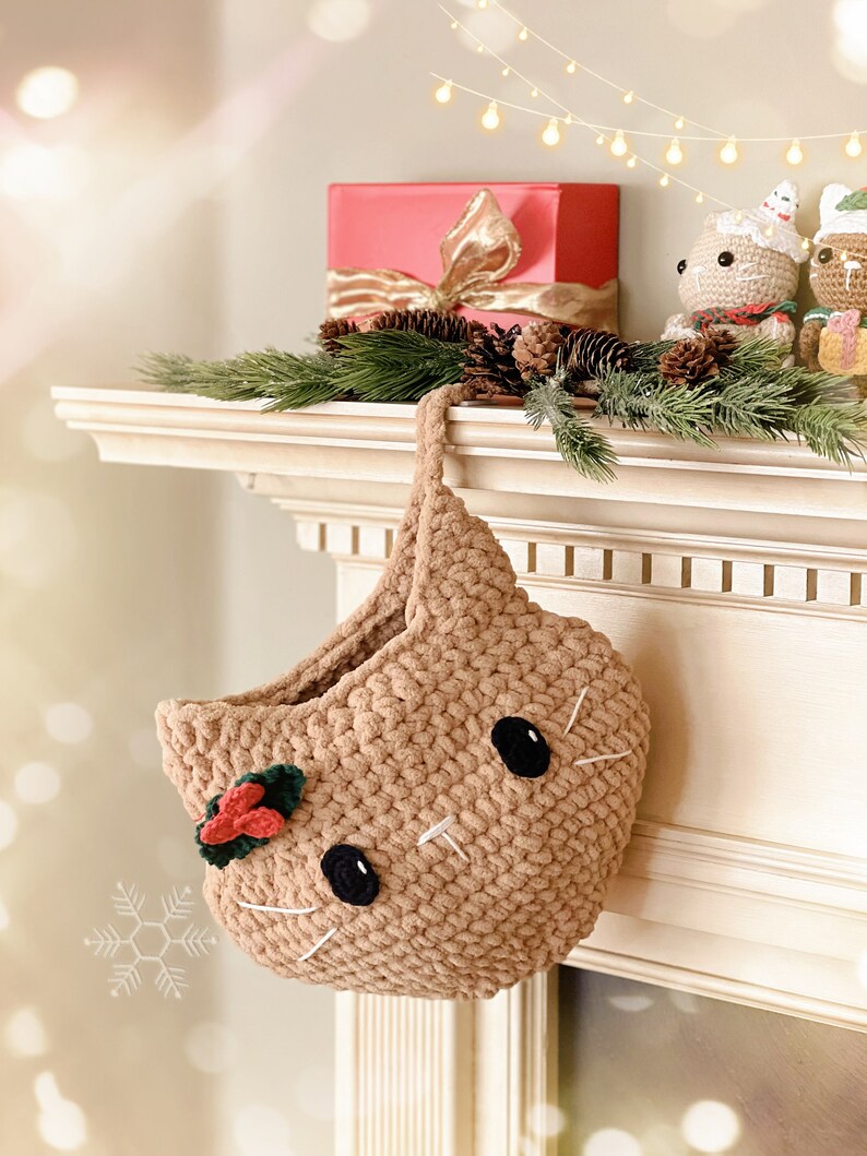 Crochet PATTERN: Christmas Cat Stocking Cute Christmas Decor for Cat Lovers Holiday Gift Idea Stocking for Pet Quick n Easy image 8