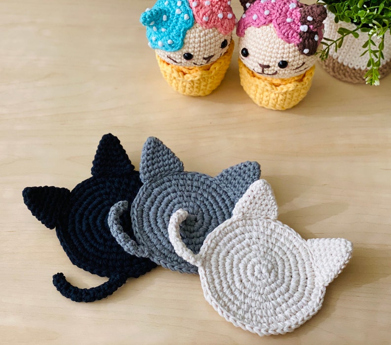 Crochet PATTERN Minimalist Cat Coaster Instant Download PDF Etsy