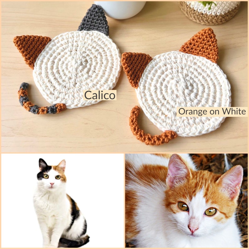 Cat Coaster 1 piece Bicolor Series Hand-crocheted 100% Cotton Cute Kawaii Home Decor Minimalistic Kitty Mug Rug Cat Lovers Gift image 3