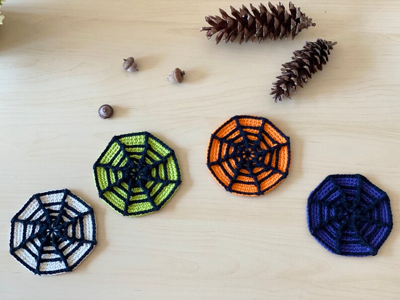 Crochet PATTERN: Halloween Spider Web Coasters DIY Halloween Table Decor Spooky Home Decor Crochet Doilies Crochet Halloween image 7