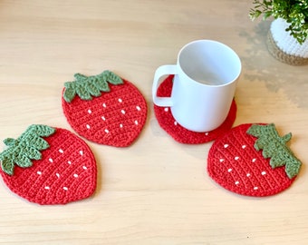 Strawberry Coaster (Single) | Hand-crocheted | 100% Cotton | Crochet Home Decor| Fruit Mug Rug| Gift for her ||Love You Berry Much||