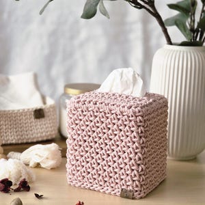 Hand-Crocheted Square Tissue Box Cover Pastel Pink