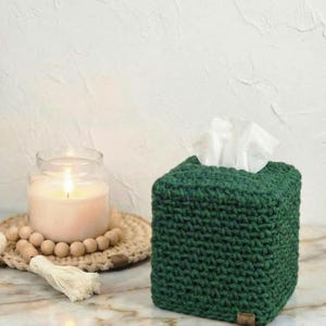 Hand-Crocheted Square Tissue Box Cover Pine Green