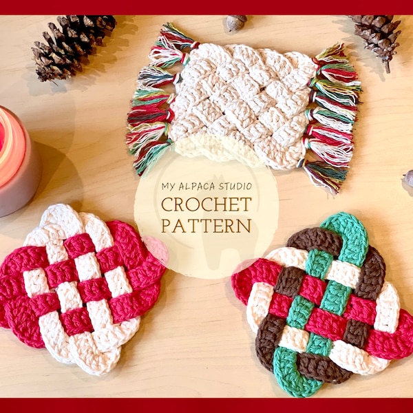 Crochet PATTERN: Cheery Mug Rug| Oversized Chunky Square Coaster| Doilies for plants| Festive Home Decor| Holiday Table Decor|Christmas Gift