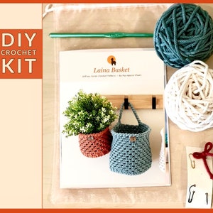Crochet KIT: 2 Hanging Baskets (Small & Large)| Minimalist Modern Home Decor| Hanging Planter Holder| Multi-purpose Organizer| DIY Gift Set