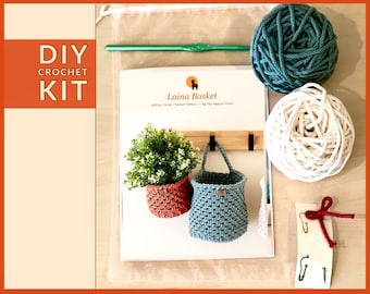 Crochet KIT: 2 Hanging Baskets (Small & Large)| Minimalist Modern Home Decor| Hanging Planter Holder| Multi-purpose Organizer| DIY Gift Set