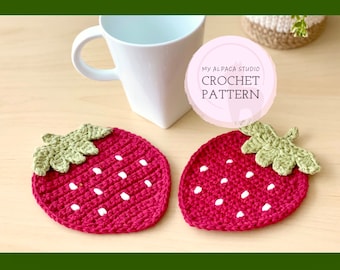 Crochet PATTERN: Strawberry Coaster / Applique, Cute Kitchen Decor | Fruit Coasters | Easy Crochet Pattern PDF | Housewarming Gift