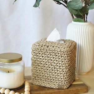 Hand-Crocheted Square Tissue Box Cover Sand