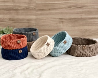 Hand-Crocheted Cotton Round Basket (3 sizes options), Multi-Purpose Organizer