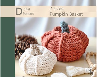 Crochet PATTERN:  Pumpkin Basket in 2 sizes, Fall Decor Organizer (PDF Download)
