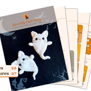 Ganchillo, 2 tamaños: Muñeco de bolsillo de gato Amigurumi / Decoración espeluznante de Halloween / Guirnalda de fantasmas de Halloween / Llavero de gato / Broche de gatito / Regalo para amantes de los gatos imagen 2